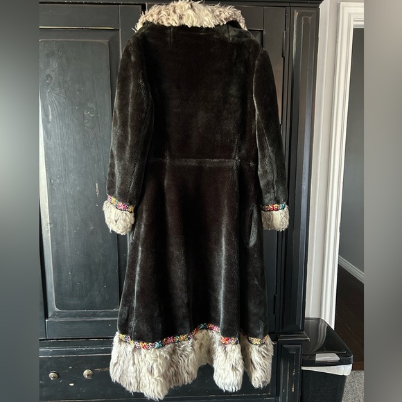 Vintage 70s Penny Lane Rustic Boho Embroidered Lined Fur Trim Coat XS-S, 2-6 - Picture 2 of 5